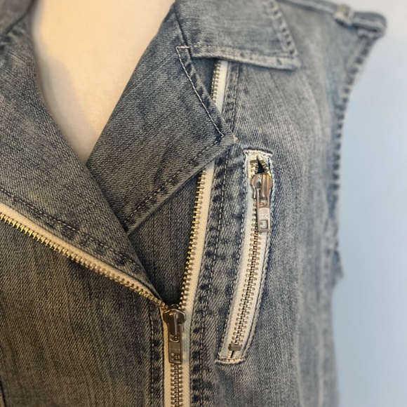 Rebecca Taylor Biker Moto Denim Vest Sleeveless Jacket Zipper Light Wash Gilet S - Picture 13 of 16